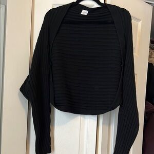 Black Ribbed long loose bolero Women's Sweater